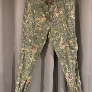 Anthropologie Floral Olive Cargo Pants